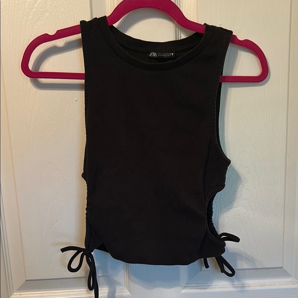 Zara Black Sleeveless Tie-Side Top